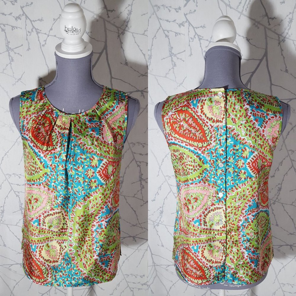Talbots Abstract Printed Button Up Back Sleeveles… - image 1